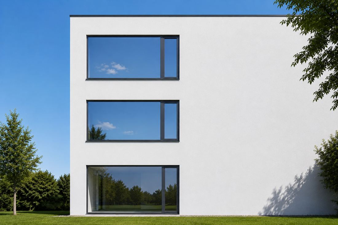 Moderne Fassade mit Aluminiumfenstern